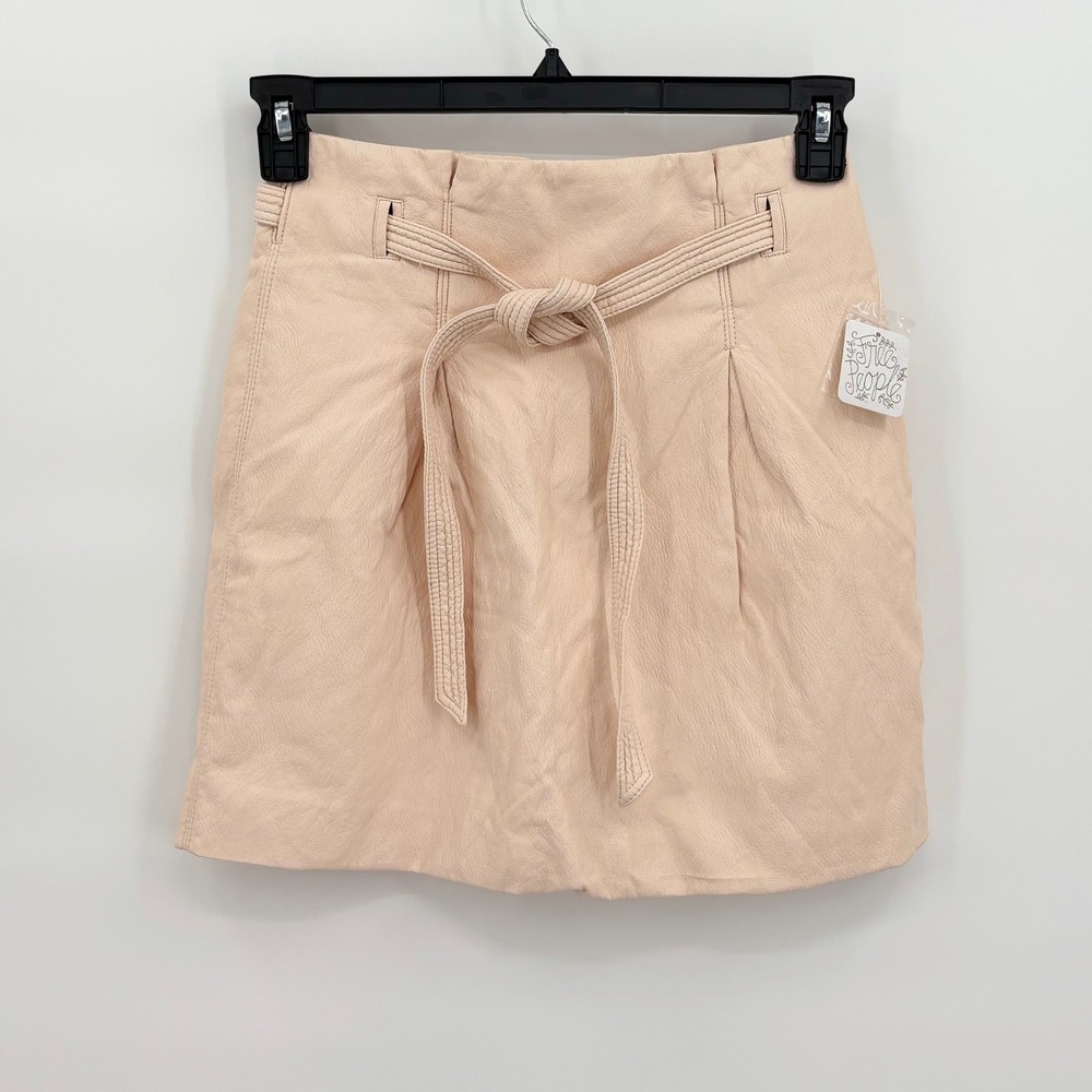 Free People Creme Vegan Leather Mini Skirt Belted High Waist OB1053690‎ Womens 4